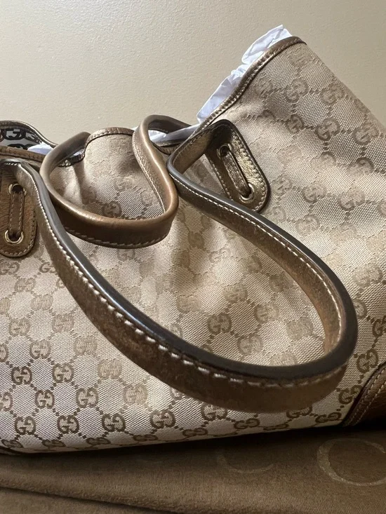Gucci Beige and Brown GG Canvas Tote with Leather Trim - Picture 13 of 17